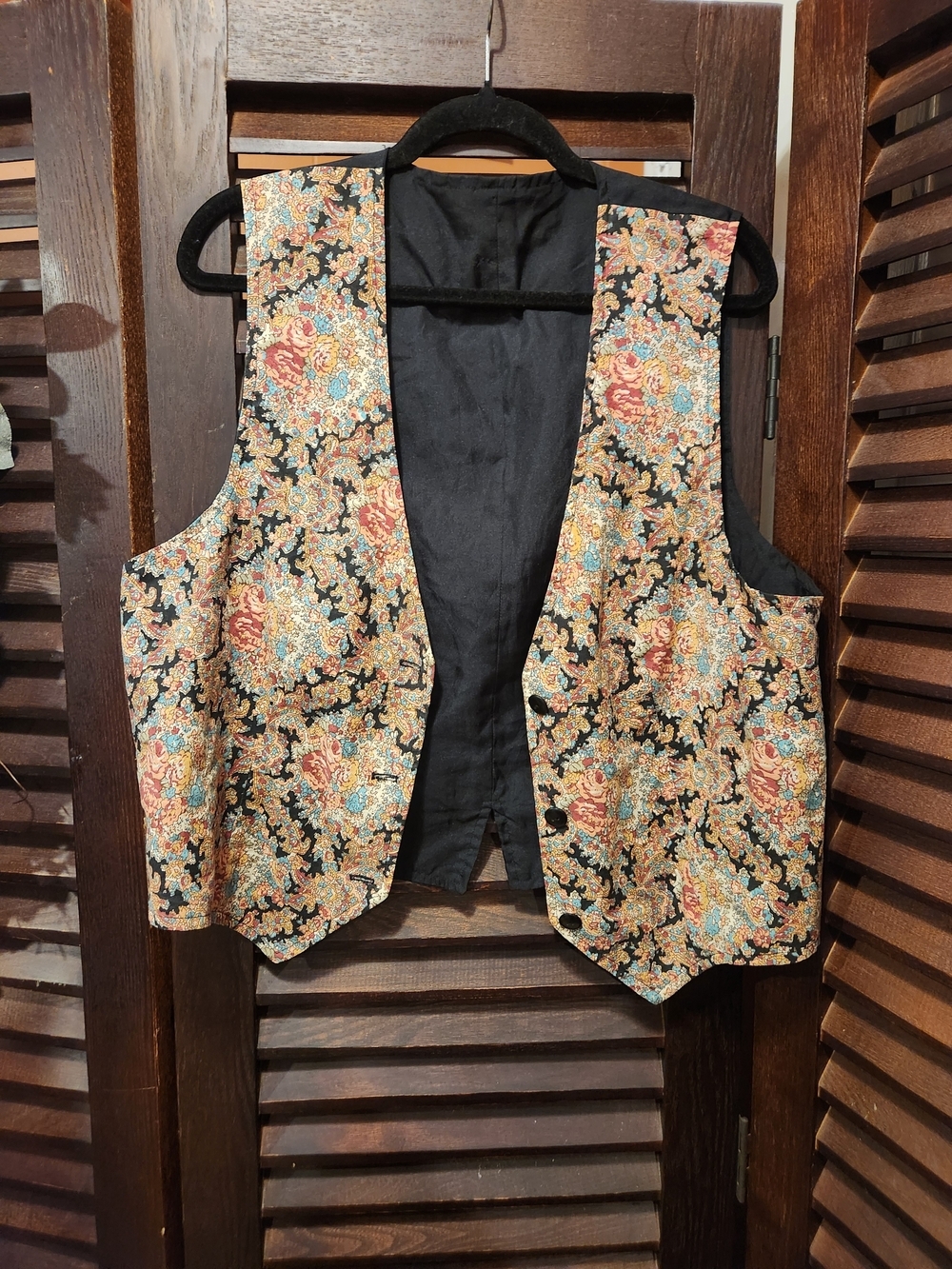 Vintage Floral Brocade Vest in Black, Gold, Red, Blue